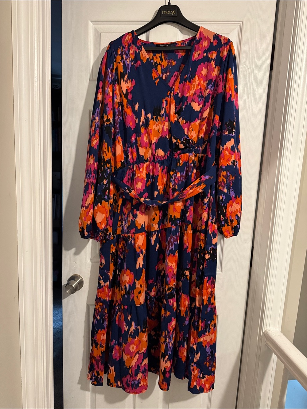 Floral Navy Maxi Dress with Pink & Orange Accents